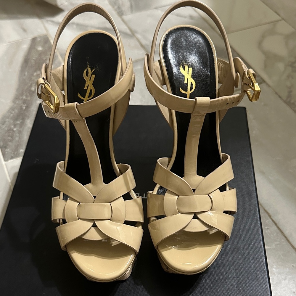 Yves Saint Laurent Beige Strappy Heels